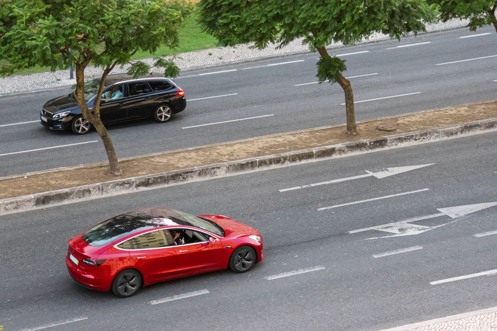 Tesla driving on the road