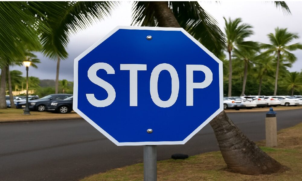 blue stop sign
