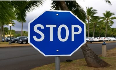 blue stop sign