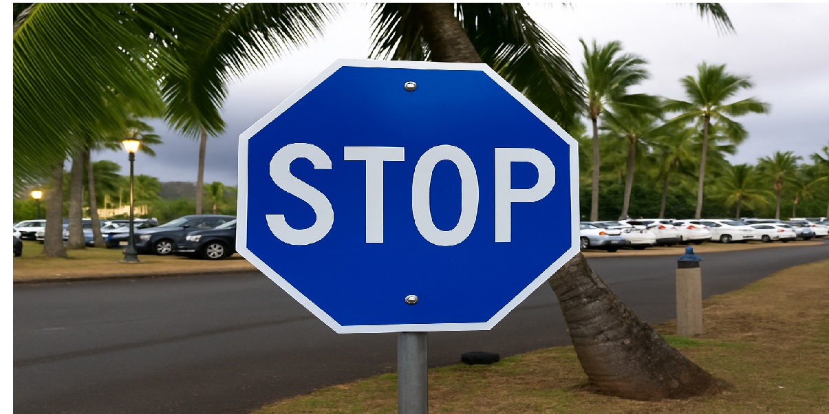 blue stop sign