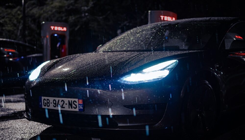 rain tesla car