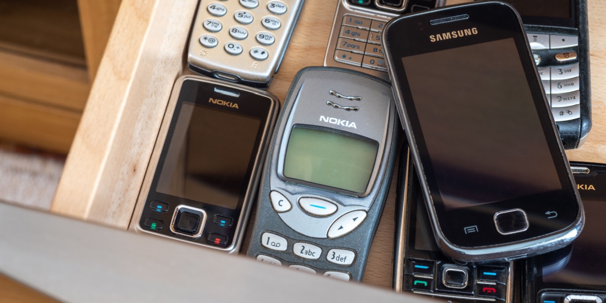 Old phones in drawer