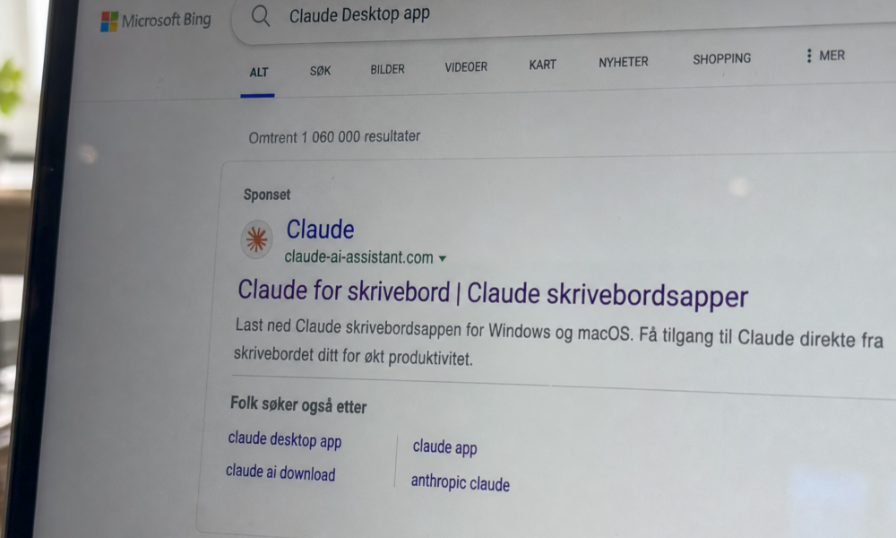 Falsk Claude-app i Bing-søk sprer virus: 29 virksomheter allerede rammet