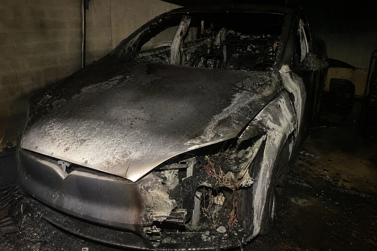 Tesla eksploderte i garasje under slokking: To brannmenn skadet