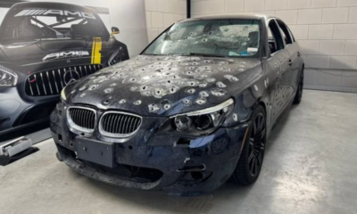 Til salgs på Marktplaats: en BMW 5-serie full av kuléhull for 55.000 euro