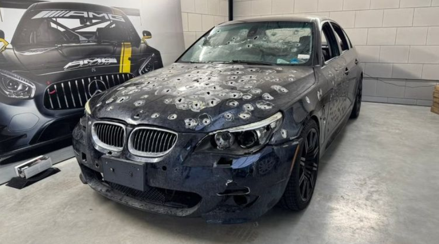Til salgs på Marktplaats: en BMW 5-serie full av kuléhull for 55.000 euro
