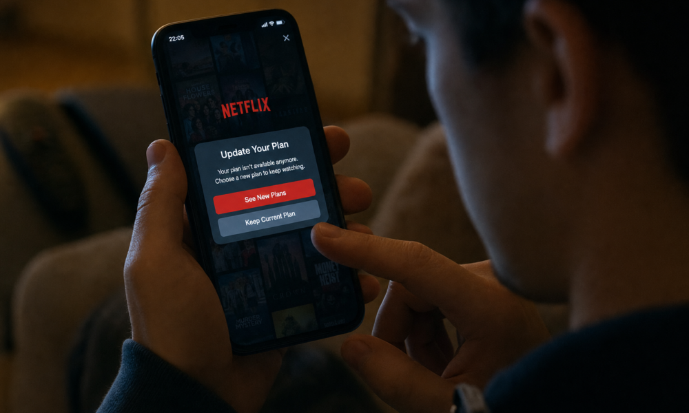 Dialogboks med gjemt knapp: Netflix lokker tyske Basis-kunder til dyrere pakke før fristen